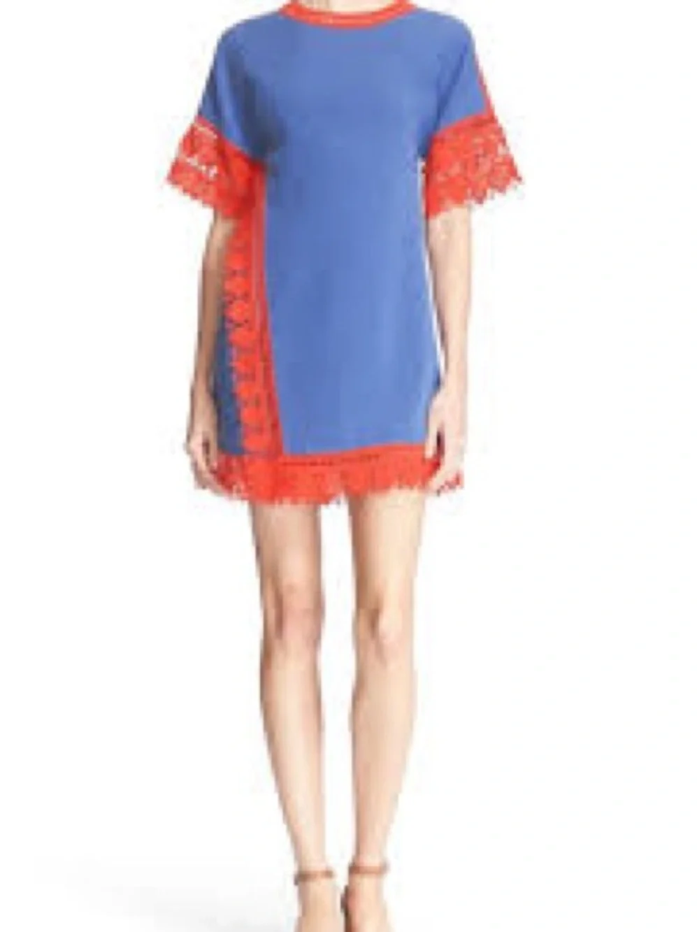 Tory Burch Marissa Dress Womens 2 Blue Orange Crochet Trim Runway